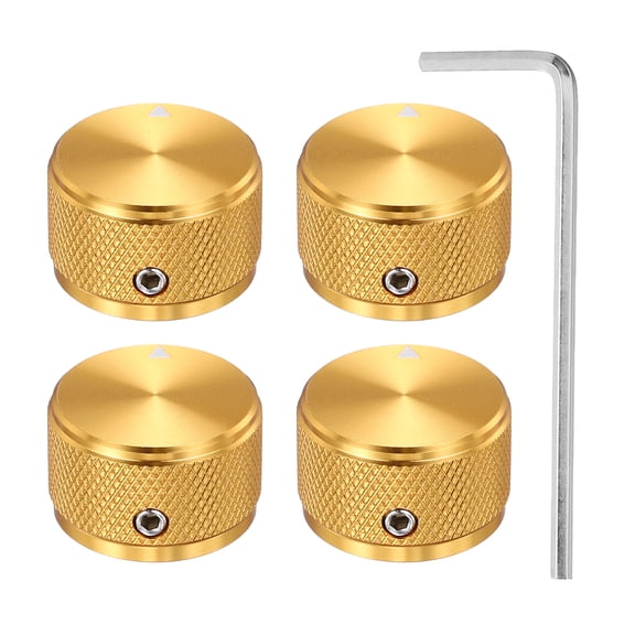 Uxcell 4 Pcs Aluminium Potentiometer Knobs, 1/4" (6mm) Universal Volume Tone Control Knobs for Guitar, Bass, Diamond 5/8" Gold