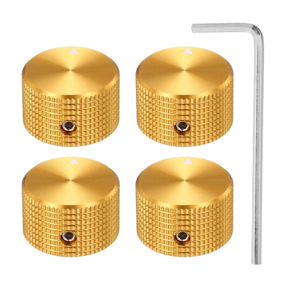 Uxcell 4 Pcs Aluminium Potentiometer Knobs, 1/4" (6mm) Universal Volume Tone Control Knobs for Guitar, Bass, Grid 5/8" Gold