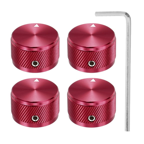 Uxcell 4 Pcs Aluminium Potentiometer Knobs, 1/4" (6mm) Universal Volume Tone Control Knobs for Guitar, Bass, Twill 5/8" Red