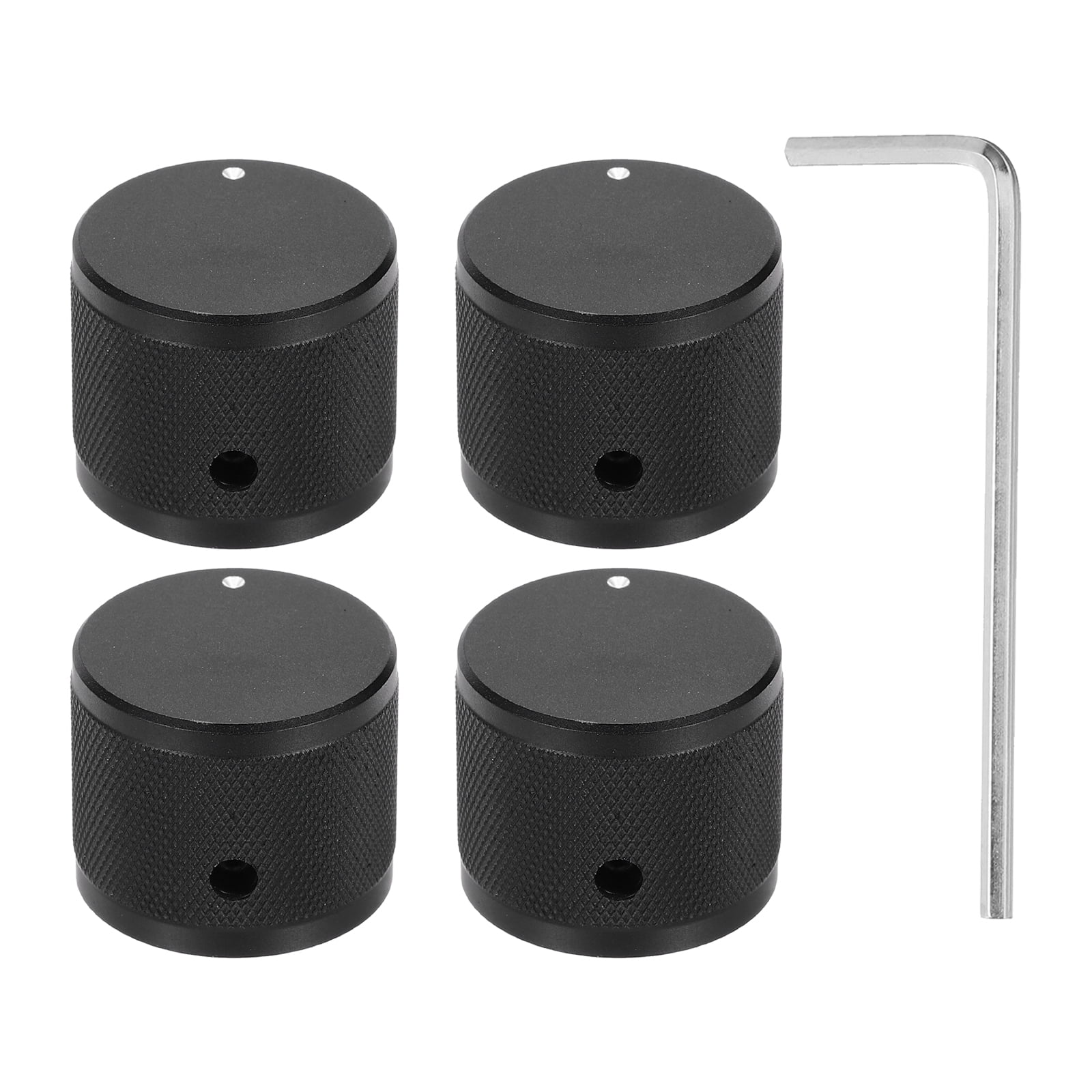 Uxcell 4 Pcs Aluminium Potentiometer Knobs, 1/4" (6mm) Universal Volume Tone Control Knobs with Round Dot Indicator for Guitar, Bass, 1" Black