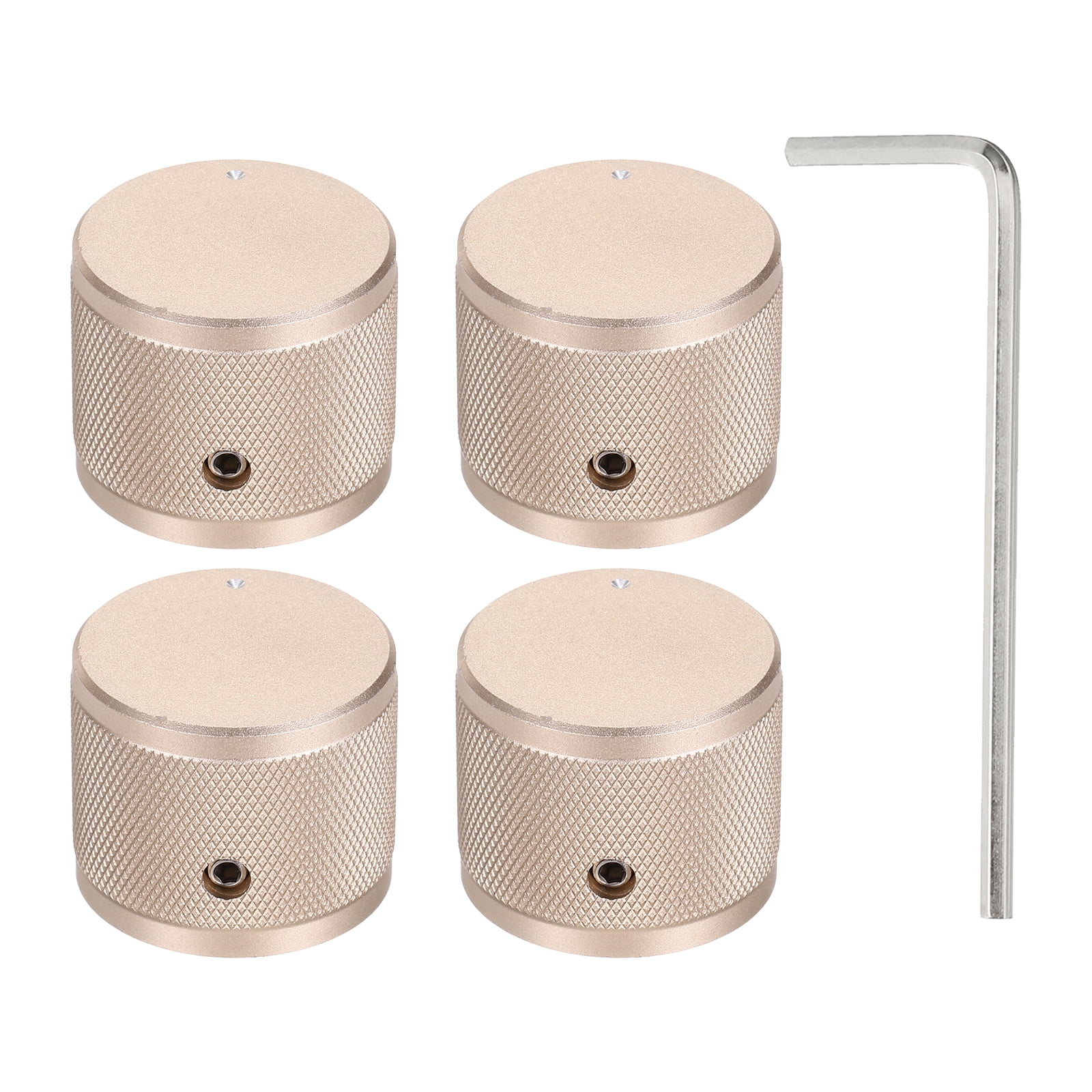 Uxcell 4 Pcs Aluminium Potentiometer Knobs, 1/4" (6mm) Universal Volume Tone Control Knobs with Round Dot Indicator for Guitar, Bass, 1" Gold
