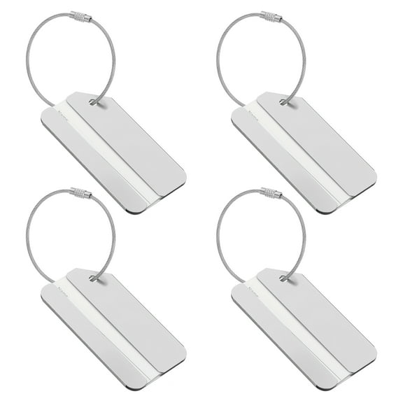 Uxcell 4 Pcs Aluminum Luggage Tags, Suitcase Tags Identifiers Baggage Address Tags Travel ID Bag Labels for Business Trips Office Flying Hotel Check in Travel Accessories, Silver Tone
