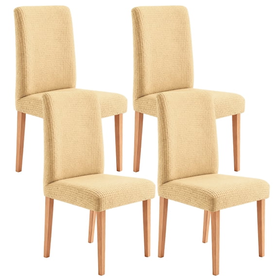 Uxcell 4 Pcs Bar Stool Covers, Stretch Counter Stool Chair Covers with Backs for 14-19 Inch Kitchen Chair Dining Room, Plaid Jacquard Barstool Slipcovers with Elastic Bands, Beige