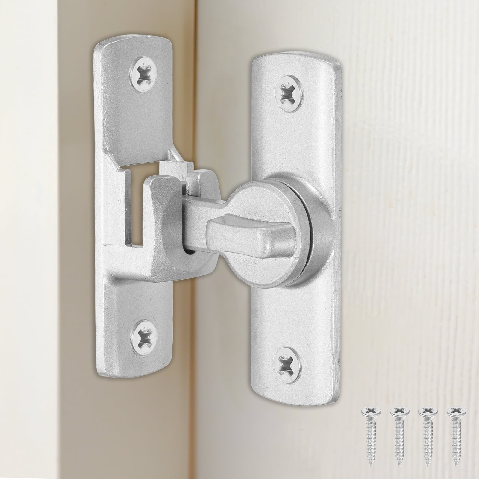 Uxcell 4 Pcs Barn Door Lock, 90/180 Degree Flip Barn Door Lock Aluminum Alloy Sliding Security Latch with Screws for Garden Cabinets Bathroom, Silver Tone
