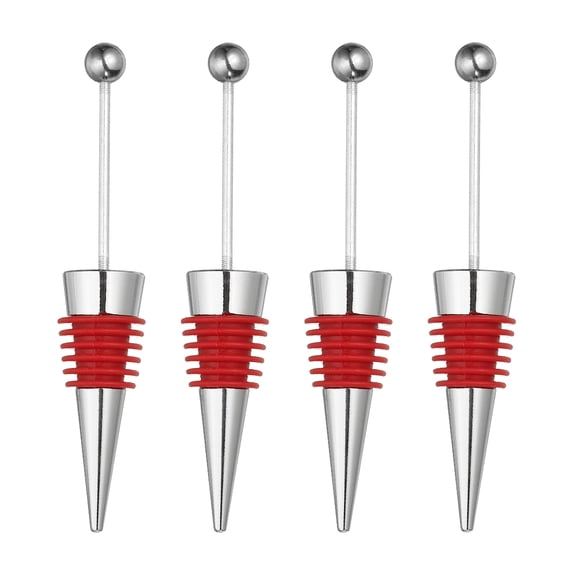 Uxcell 4 Pcs Beads Wine Stopper, Reusable Wine Stoppers Airtight Leak-proof Bottle Plugs Liquor Saver Beer Beverage Glass Bottles Stopper for Bar Holiday Party Home Decor, Red