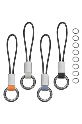 4 Pcs Car Keychain Finger Ring, Leather Keyring Short Zinc Alloy Lanyard with Metal Ring Key Chain Fob Holder for Men Women Key Cover, Card Case Bag, Orange/Black/Gray/Dark Blue