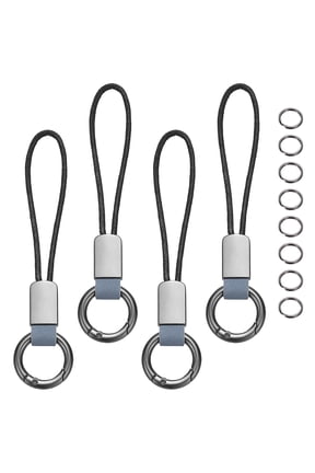 4 Pcs Car Keychain Finger Ring, Leather Keyring Short Zinc Alloy Lanyard with Metal Ring Key Chain Fob Holder for Men Women Key Cover, Dark Blue