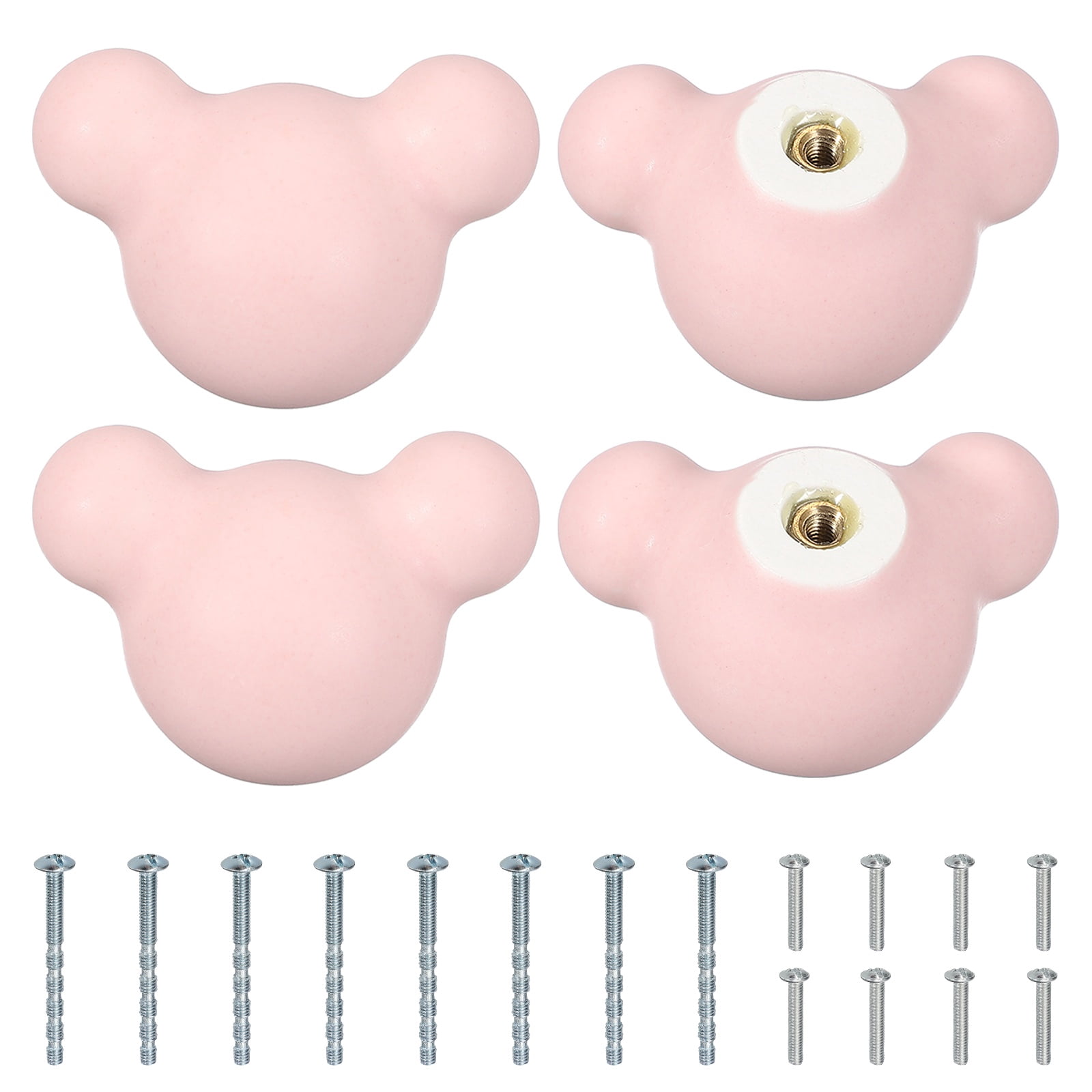 Uxcell 4 Pcs Ceramic Cabinet Knobs, 2 x 1.36 x 1.36 Inch Cute Ceramic Drawer Knob Dresser Pulls with Mounting Screws Knobs Furniture Handles for Kitchen Nursery Decor, White (Mouse)