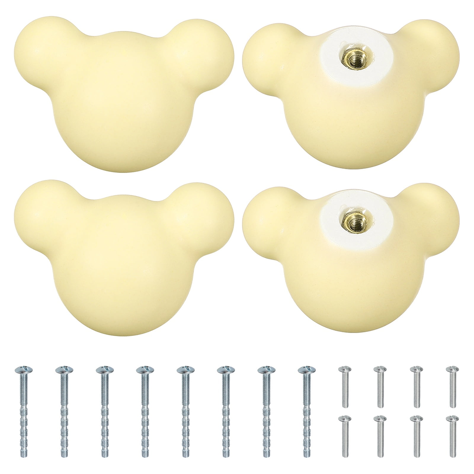 Uxcell 4 Pcs Ceramic Cabinet Knobs, 2 x 1.36 x 1.36 Inch Cute Ceramic Drawer Knob Dresser Pulls with Mounting Screws Knobs Furniture Handles for Kitchen Nursery Decor, Yellow (Mouse)