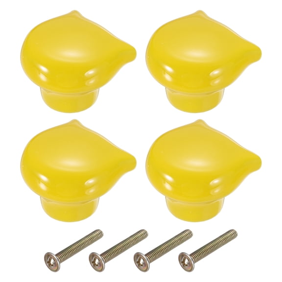 Uxcell 4 Pcs Ceramic Cabinet Knobs, Cat Shape Dresser Knobs Decorative Dresser Pulls Handle with M4 x 25mm Mounting Screws, Suitable for Drawer Closets Cupboards Bookcases, Yellow
