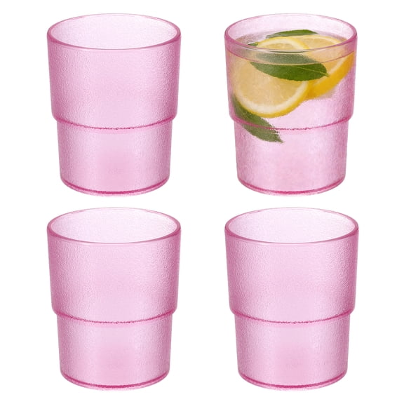 Uxcell 4 Pcs Clear Acrylic Drinking Glasses, 10.1oz Reusable Water Tumblers Matte Texture Water Cup Unbreakable Stackable for Water Juice Beer Cocktail Whiskey, Pink