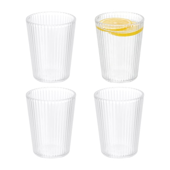 Uxcell 4 Pcs Clear Acrylic Drinking Glasses, 5.4oz Reusable Water Tumblers Stripe Texture Water Cup Unbreakable Stackable for Water Juice Beer Cocktail Whiskey, Transparent