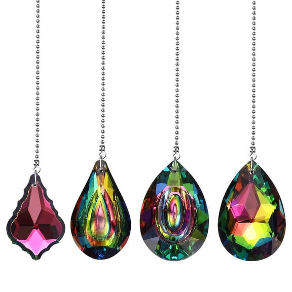 Uxcell 4 Pcs Crystal Ceiling Fan Pull Chain Extender, 20 Inch Decorative Crystal Pendants Ornament Light Chain for Light Lamp Ceiling Fan, 4 Style