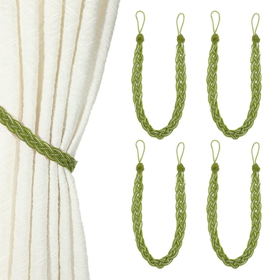 Uxcell 4 Pcs Curtain Tiebacks, 56cm/22 Braided Drapery Holdback Holder Curtain Ties Holdbacks Elegant Window Rope Tie Back, Olive Green
