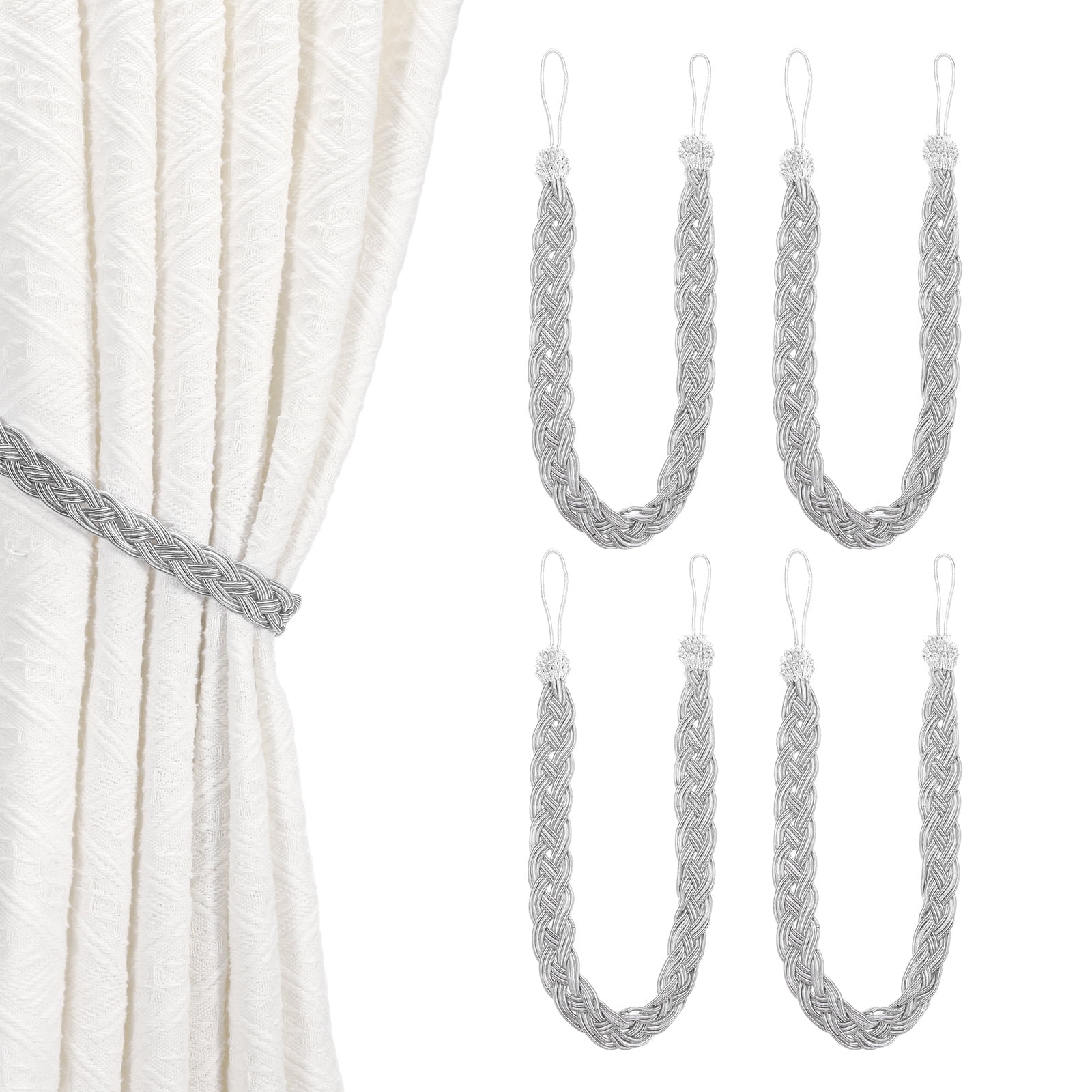 Uxcell 4 Pcs Curtain Tiebacks, 58cm/23 Braided Drapery Holdback Holder ...