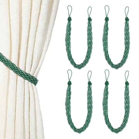 Uxcell 4 Pcs Curtain Tiebacks, 60cm/24 Braided Drapery Holdback Holder Curtain Ties Holdbacks Elegant Window Rope Tie Back, Dark Green