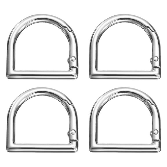 Uxcell 4 Pcs D Ring Spring Key Hooks 1.3 Inch Metal Keyring Clip Buckles Clasp Clamps Spring Snap Hook Fasteners for Backpacks Handbag Purse DIY Crafts, Silver
