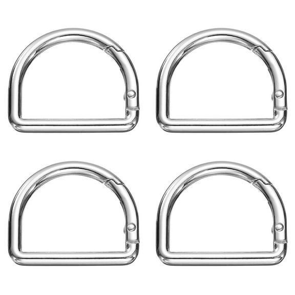 Uxcell 4 Pcs D Ring Spring Key Hooks 1.6 Inch Metal Keyring Clip Buckles Clasp Clamps Spring Snap Hook Fasteners for Backpacks Handbag Purse DIY Crafts, Silver