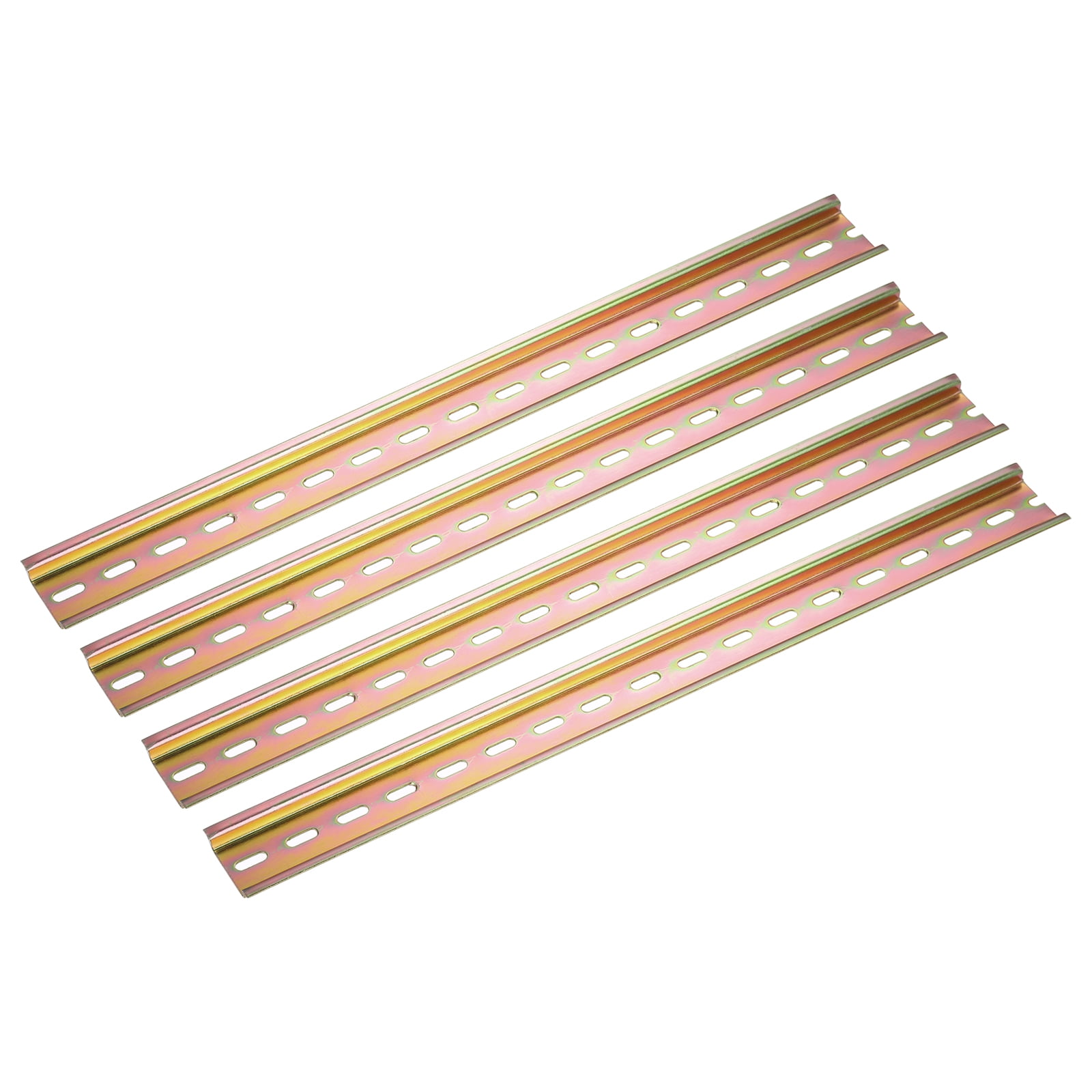 Uxcell 4 Pcs DIN Rail Slotted Iron Mounting Guide Bronze Tone 350mmx35mmx7.5mm