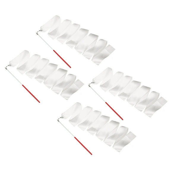 Uxcell 4 Pcs Dance Ribbons, 78.7 Inch Gymnastics Ribbon Streamers with Red Wand for Gymnastics Artistic, White