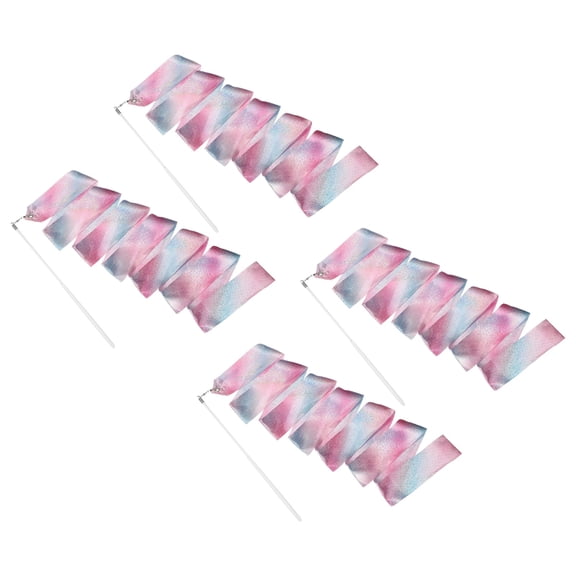 Uxcell 4 Pcs Dance Ribbons, 78.7 Inch Sparkly Gymnastics Ribbon Streamers with White Wand for Gymnastics Artistic, Pink