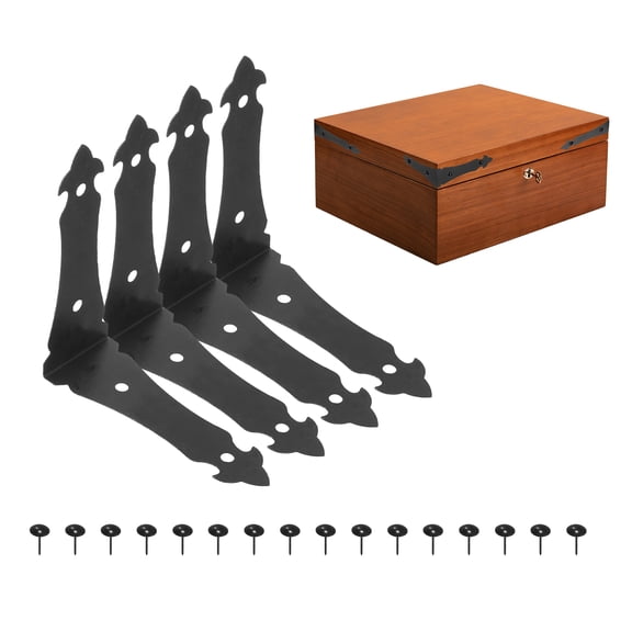 Uxcell 4 Pcs Decorative Corner Brackets, 3.2"x3.2"x1.2" Right Angle Brackets Metal Corner Protector with 16 Studs for Case Box Wooden Cabinets (Black, l Shape)