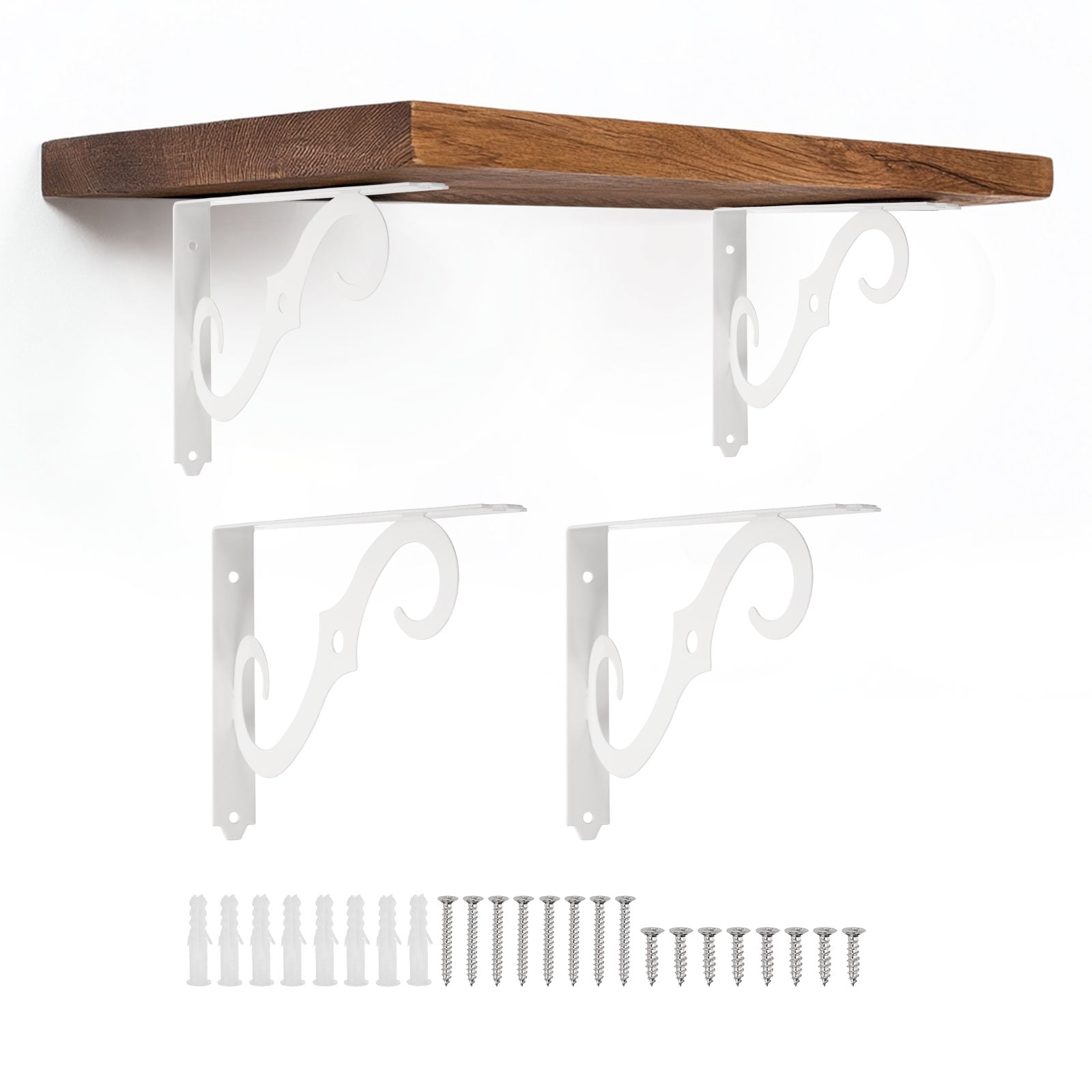 Uxcell 4 Pcs Decorative Shelf Brackets, 10" x 7" Heavy Duty Floating Shelf Brackets for Wall Bookshelves Shelves Support, White