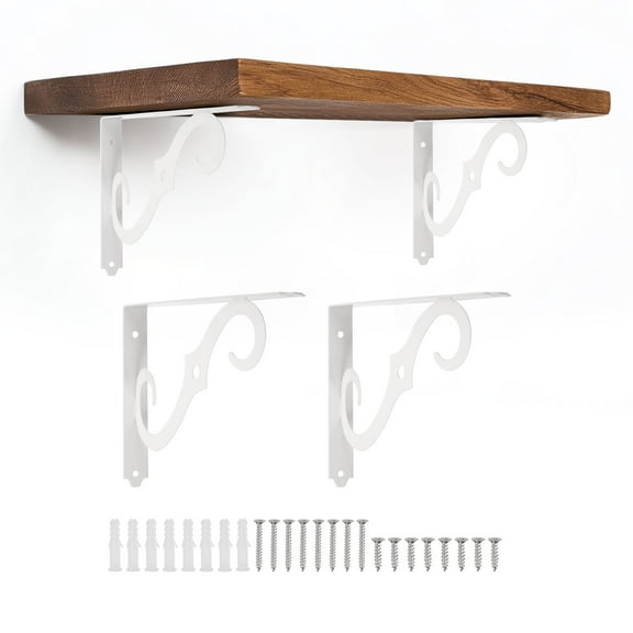 Uxcell 4 Pcs Decorative Shelf Brackets, 10" x 7" Heavy Duty Floating Shelf Brackets for Wall Bookshelves Shelves Support, White