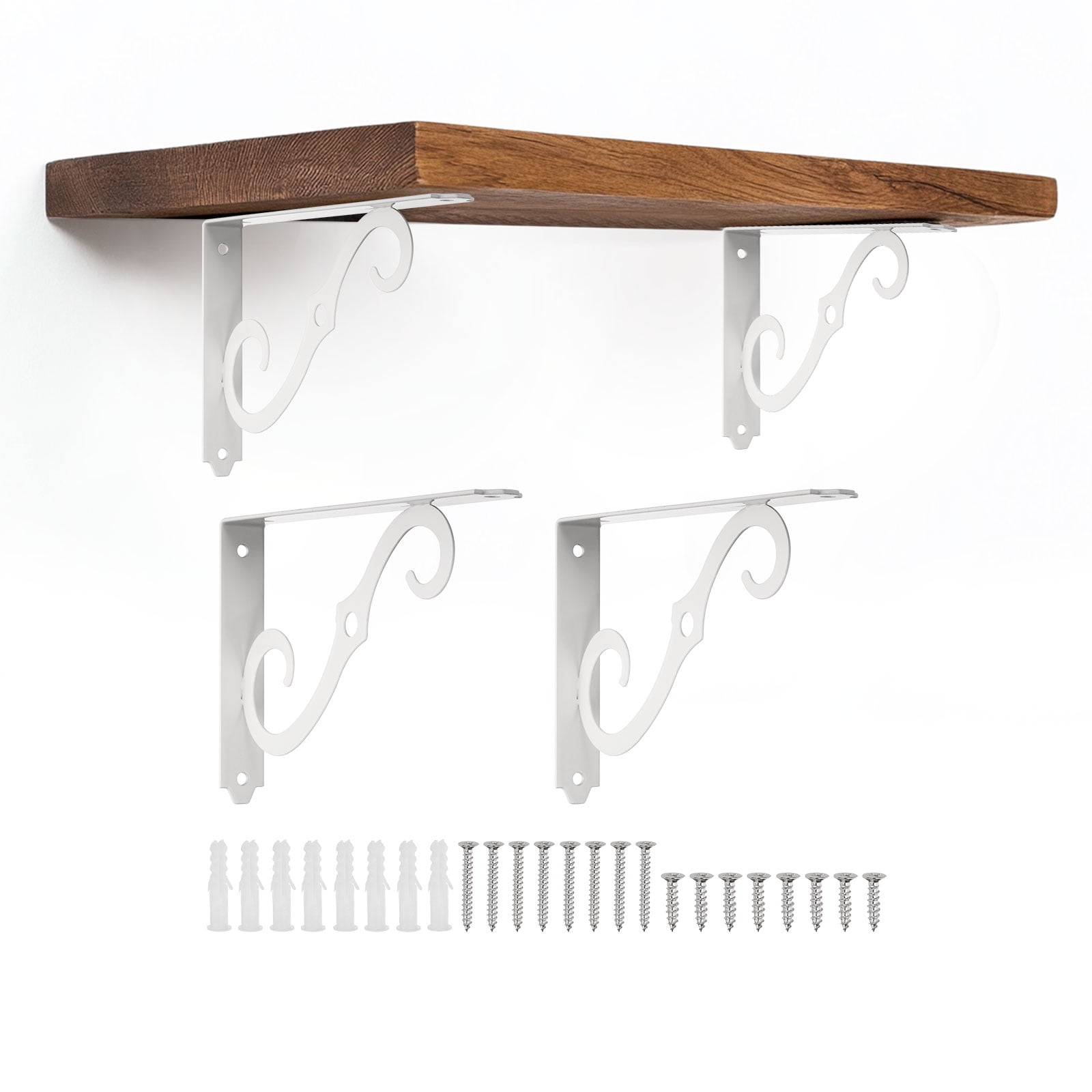 Uxcell 4 Pcs Decorative Shelf Brackets, 8" x 5" Heavy Duty Floating Shelf Brackets for Wall Bookshelves Shelves Support, White