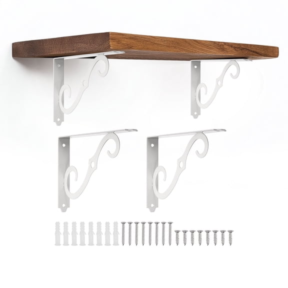 Uxcell 4 Pcs Decorative Shelf Brackets, 8" x 5" Heavy Duty Floating Shelf Brackets for Wall Bookshelves Shelves Support, White