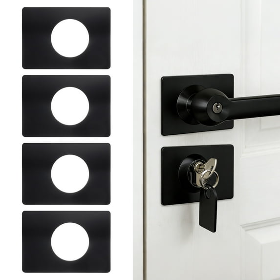 Uxcell 4 Pcs Door Lock Repair Plate, Stainless Steel Door Knob Reinforcement Plate Handle Fixing Filler Repair Backplate for 2-3/16" Hole Dia for Front Entry Bedroom Home, Black