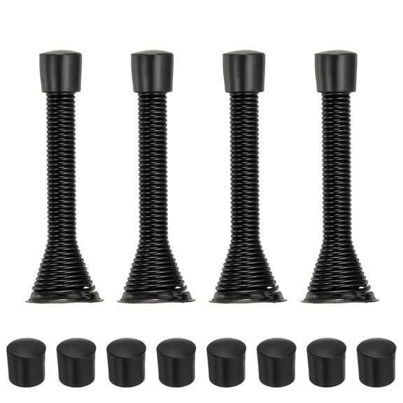 Uxcell 4 Pcs Doorstops, 3" Spring Door Stop Metal Wall Protector Doorstop for Home Office Shopping Mall to Protect Wall Door, Black with Black Rubber Tip
