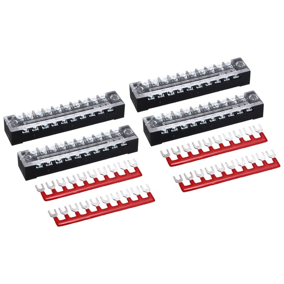 Uxcell 4 Pcs Dual Row Terminal Block, 600V 15A 10 Positions Screw Terminal Block with 4PCS Pre-Insulated Barrier Strips for Power System, Home Appliances