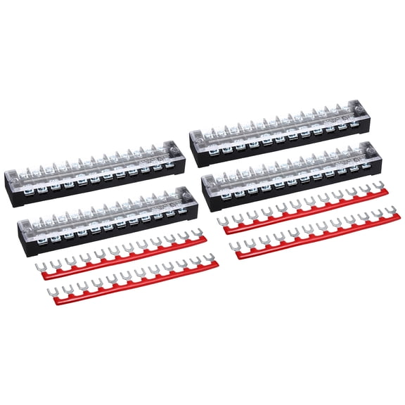 Uxcell 4 Pcs Dual Row Terminal Block, 600V 25A 12 Positions Screw Terminal Block with 4PCS Pre-Insulated Barrier Strips for Power System, Home Appliances