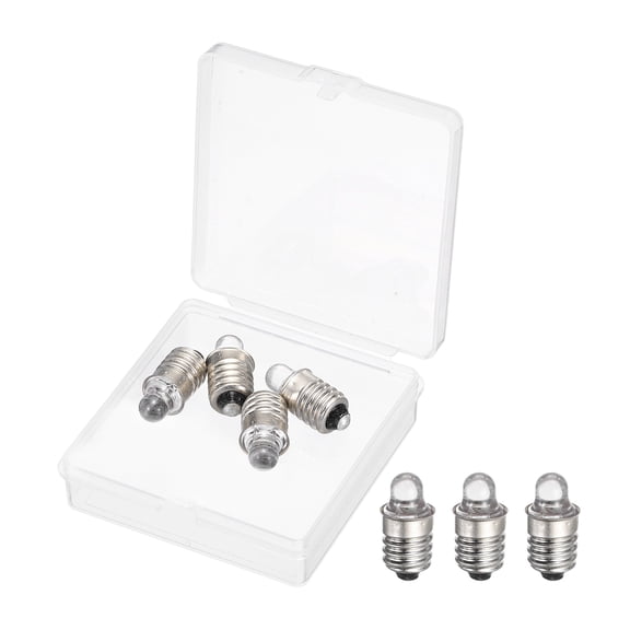 Uxcell 4 Pcs E10 Miniature Screw Base Light Bulbs, 3V 0.3A Mini Light Bulbs Flashlight Replacement Lamp 0.9W with Box for Home DIY Circuit Electrical Experiment, White Light