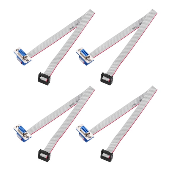Uxcell 4 Pcs Flat Ribbon Cable, 2.54mm Pitch 11mm Width 30cm Long 10 Pin Female DB9 to FC-10 Flat Ribbon Connector with Fixed Screws for PC, LED Displays