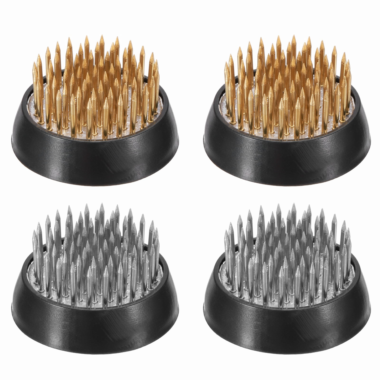 Uxcell 4 Pcs Floral Frogs Kenzan, 1.3 Inch Round Brass Steel Flower Arrangement Holder, Arranger Pin Fixed Tool for Vase Centerpiece, Wedding, Home Decoration, Brass/Silver