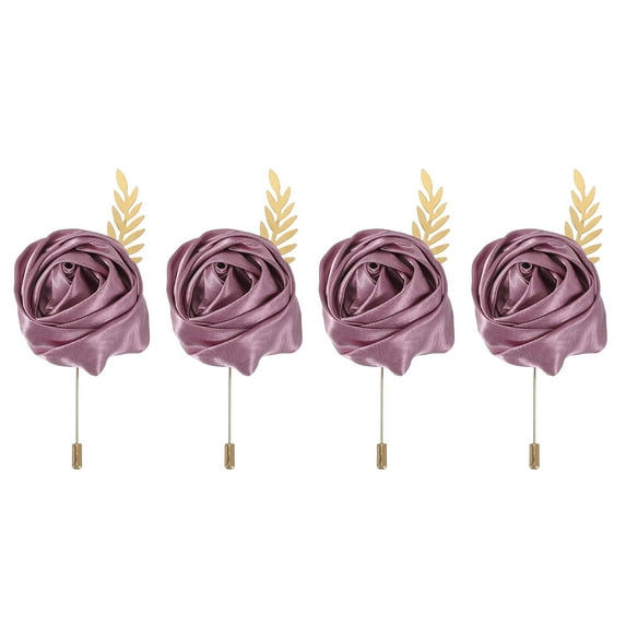 Uxcell 4 Pcs Groom Boutonnieres Rose Boutonnieres Pins for Men Wedding Ceremony Anniversary Prom Formal Party, Light Pink(4.7"x2")