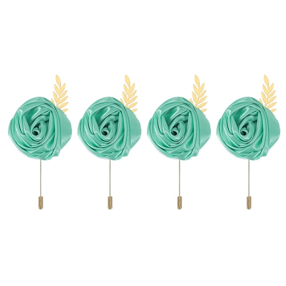 Uxcell 4 Pcs Groom Boutonnieres Rose Boutonnieres Pins for Men Wedding Ceremony Anniversary Prom Formal Party, Mint Green(4.7"x2")