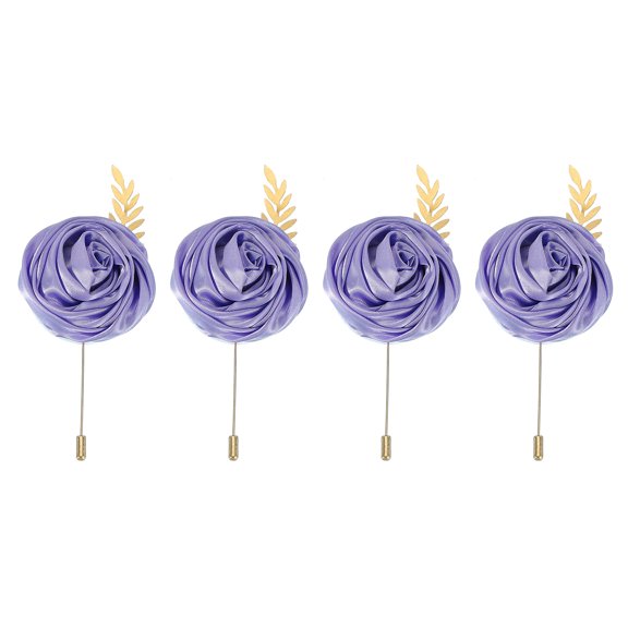 Uxcell 4 Pcs Groom Boutonnieres Rose Boutonnieres Pins for Men Wedding Ceremony Anniversary Prom Formal Party, Purple(4.7"x2")