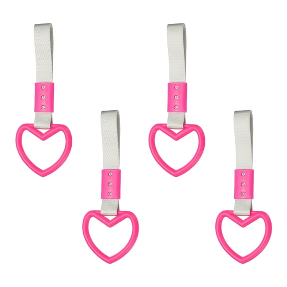 Uxcell 4 Pcs Heart Shaped Car Handle Straps, Car Hanging Accessories Bumper Warning Ring Drift Charm for Auto Bus Decor Interior Exterior Decoration, Rose Red (White Strap)