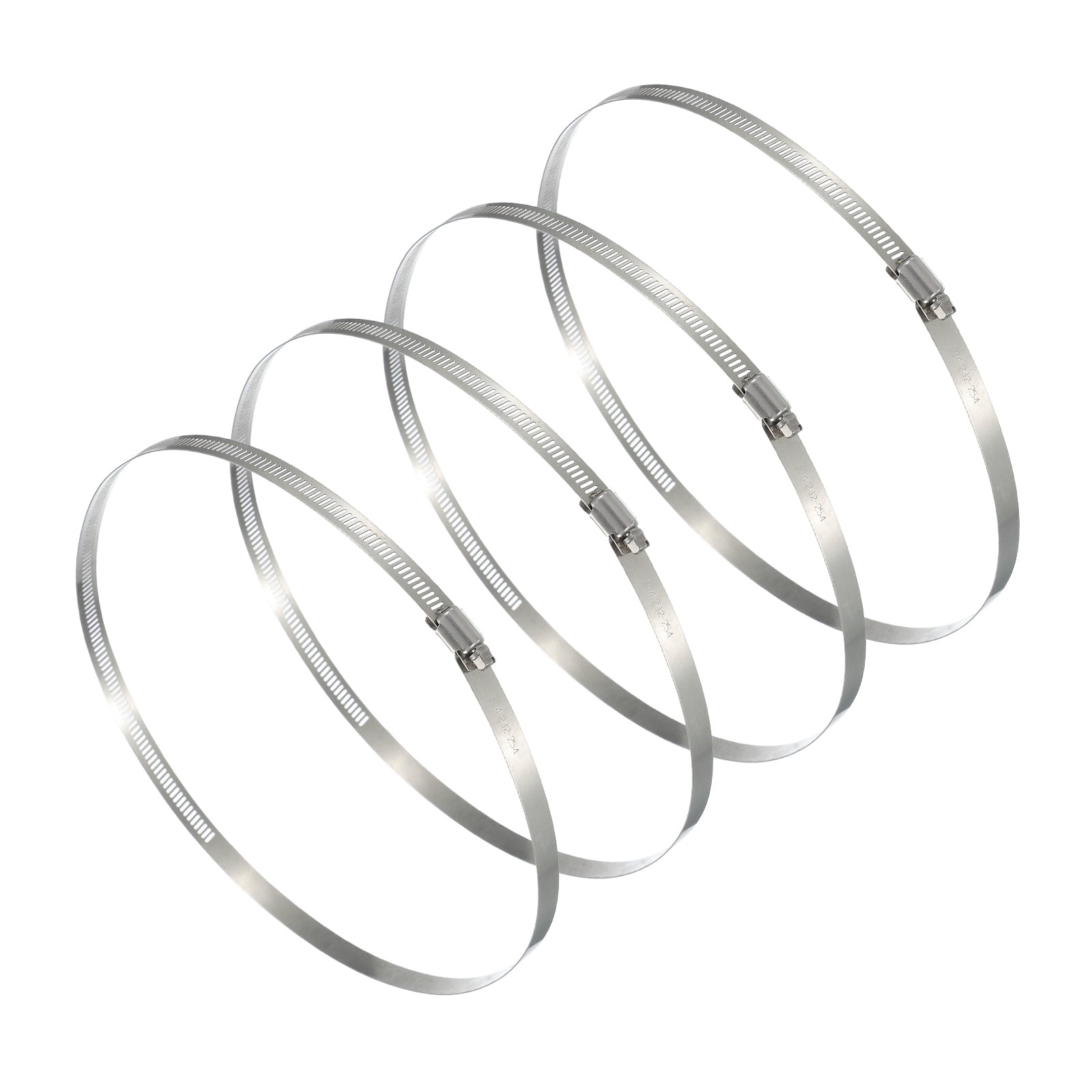 Uxcell 4 Pcs Hose Clamps, 9.2-10 Inch 304 Stainless Steel Adjustable Worm Gear Hose Clamp for Plumbing Automotive Hose Fuel Line Pipe Clamps, Silver