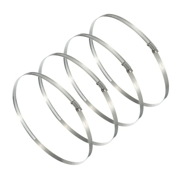 Uxcell 4 Pcs Hose Clamps, 9.2-10 Inch 304 Stainless Steel Adjustable Worm Gear Hose Clamp for Plumbing Automotive Hose Fuel Line Pipe Clamps, Silver