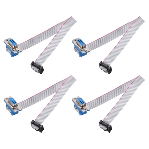Uxcell 4 Pcs IDC Flat Ribbon Cable, 2.54mm Pitch 11.3mm Width 20cm Long 10 Pin Female DB9 to FC-10 Flat Ribbon Connector Jumper Wire for PC, LED Displays