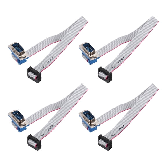 Uxcell 4 Pcs IDC Flat Ribbon Cable, 2.54mm Pitch 11.5mm Width 20cm Long 10 Pin Male DB9 to FC-10 Flat Ribbon Connector Jumper Wire for PC, LED Displays