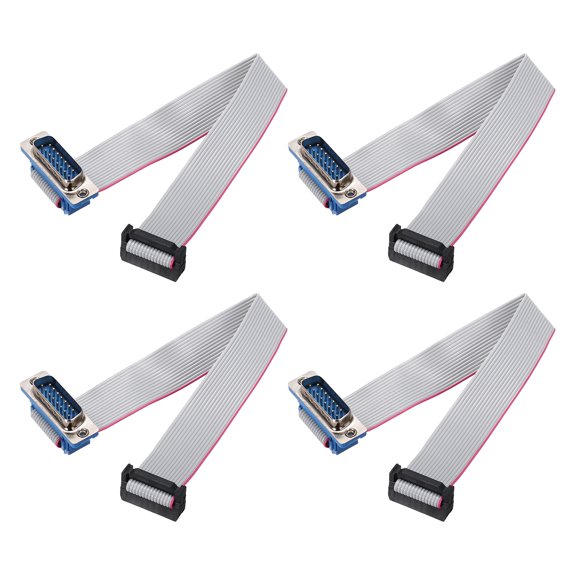 Uxcell 4 Pcs IDC Flat Ribbon Cable, 2.54mm Pitch 19mm Width 20cm Long 16 Pin Male DB15 to FC-16 Flat Ribbon Connector Jumper Wire for PC, LED Displays