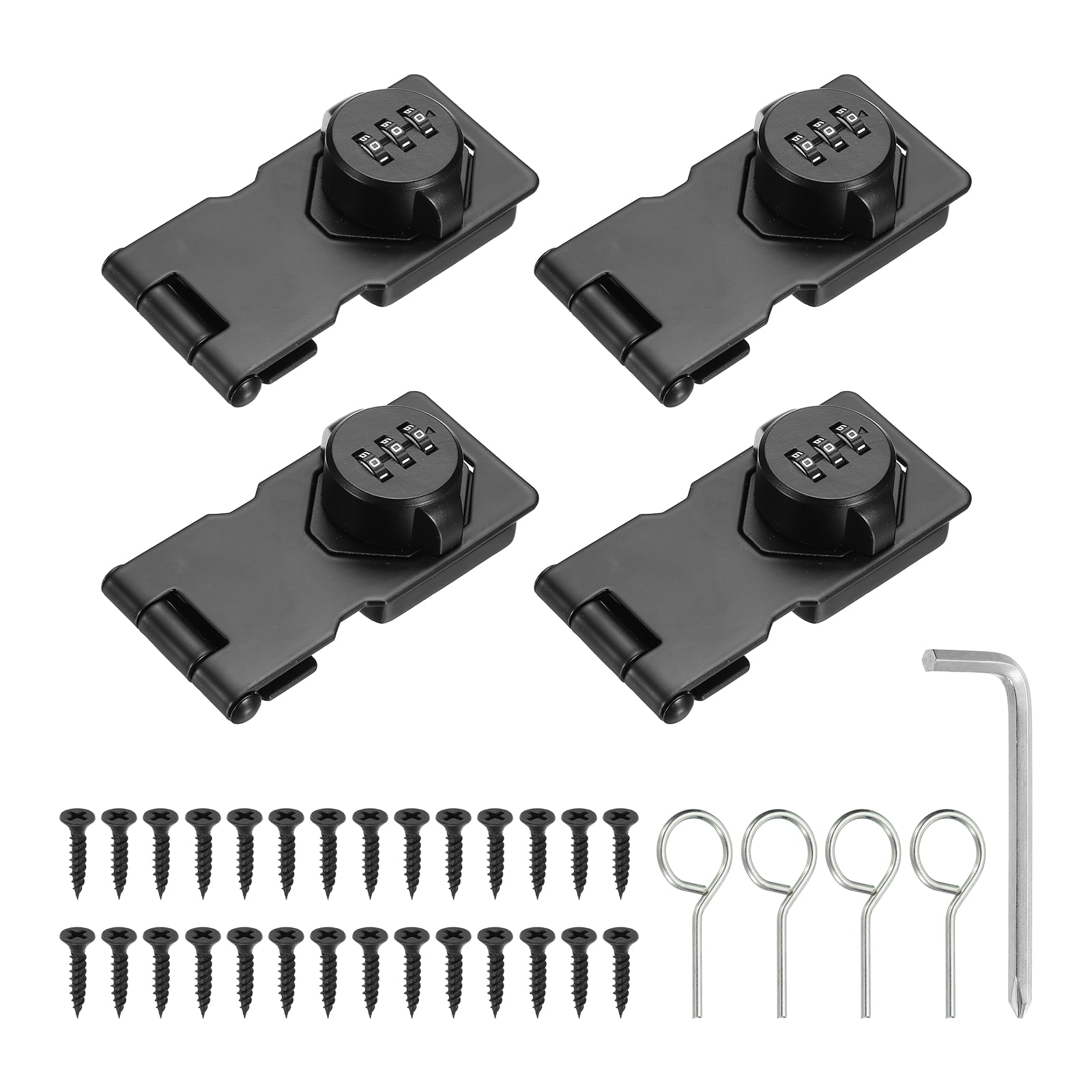 Uxcell 4 Pcs Keyless Cabinet Lock with Combination Code (3.5 Inch) - 3-Digit Password Hasp Latch Lock Mechanical Password Rotary Hasp, for Drawer Closet Cupboard Fence Door, Black