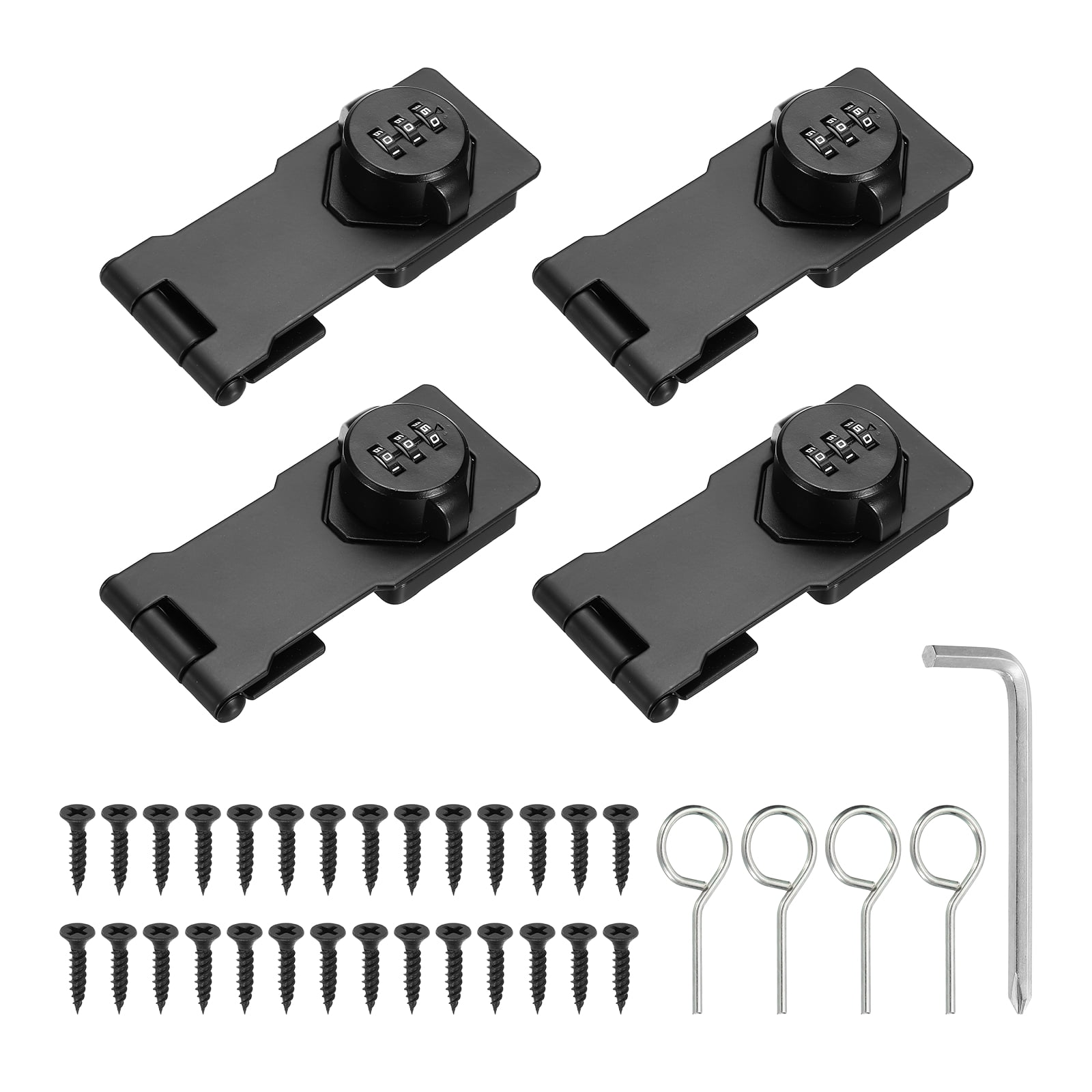 Uxcell 4 Pcs Keyless Cabinet Lock with Combination Code (4.5 Inch) - 3-Digit Password Hasp Latch Lock Mechanical Password Rotary Hasp, for Drawer Closet Cupboard Fence Door, Black