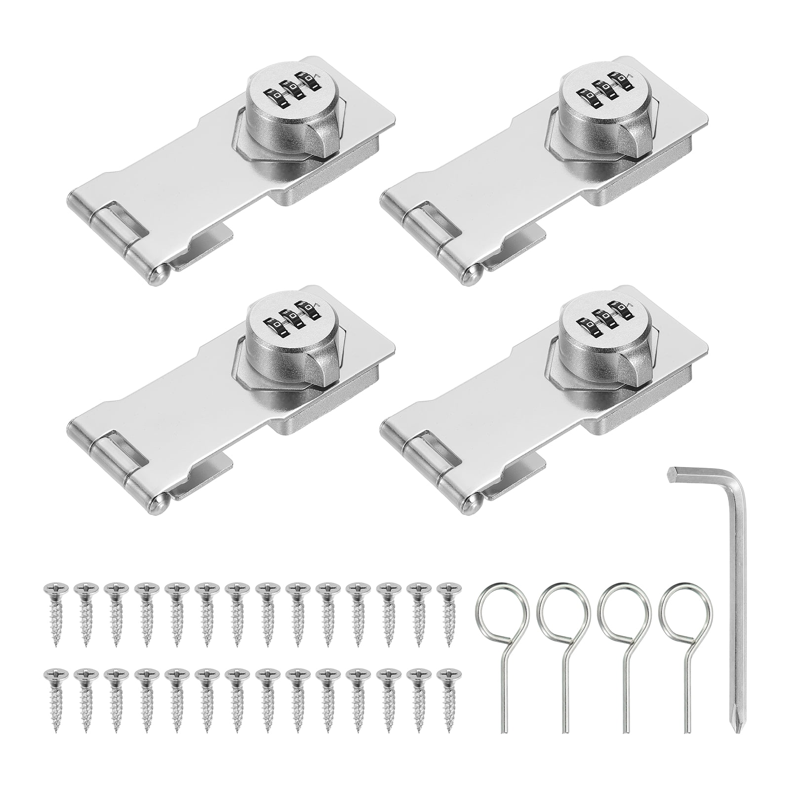 Uxcell 4 Pcs Keyless Cabinet Lock with Combination Code (4.5 Inch) - 3-Digit Password Hasp Latch Lock Mechanical Password Rotary Hasp, for Drawer Closet Cupboard Fence Door, Silver