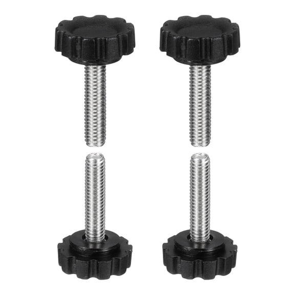 Uxcell 4 Pcs Knurled Knobs Handles M6 x 25mm (1mm Pitch) Male Thread Metric Carbon Steel Hand Tightening Clamping Screws Threaded Stud Knob Bolts for Woodworking Jigs, Black